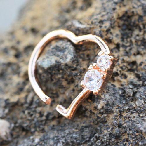 Cartilage Earring - Cartilage Hoop Annealed Rose Gold Plated Jeweled Heart Cartilage Earring - 1 Piece -Rebel Bod-RebelBod