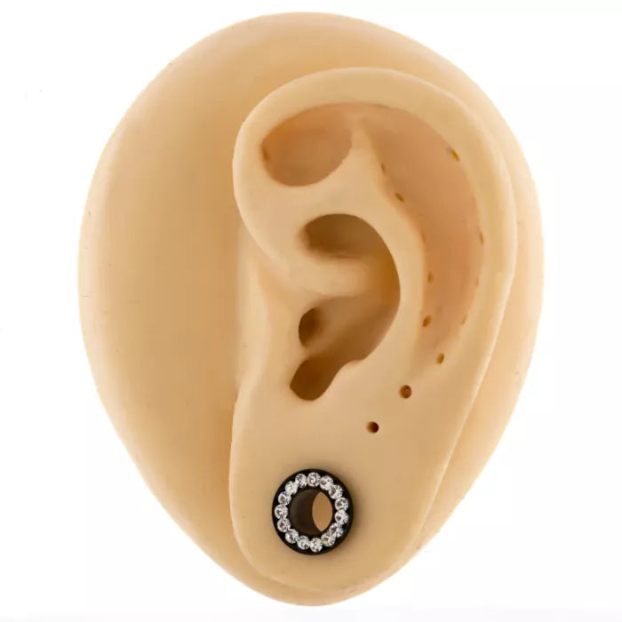 Tunnels - Double Flare Black Internally Threaded Clear Gemmed Tunnel - 1 Piece -Rebel Bod-RebelBod