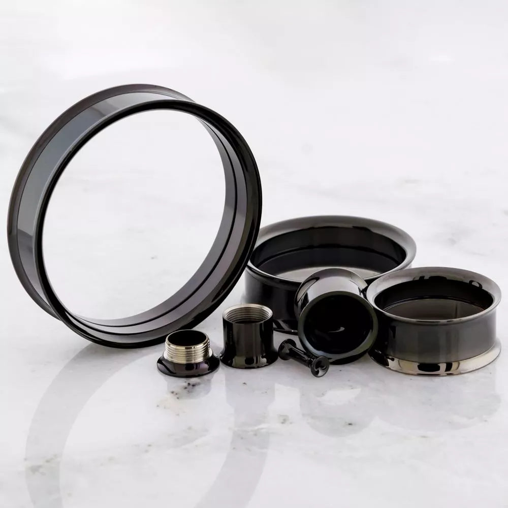 Tunnels - Double Flare Black Internally Threaded Double Flared Tunnels  - 1 Piece -Rebel Bod-RebelBod