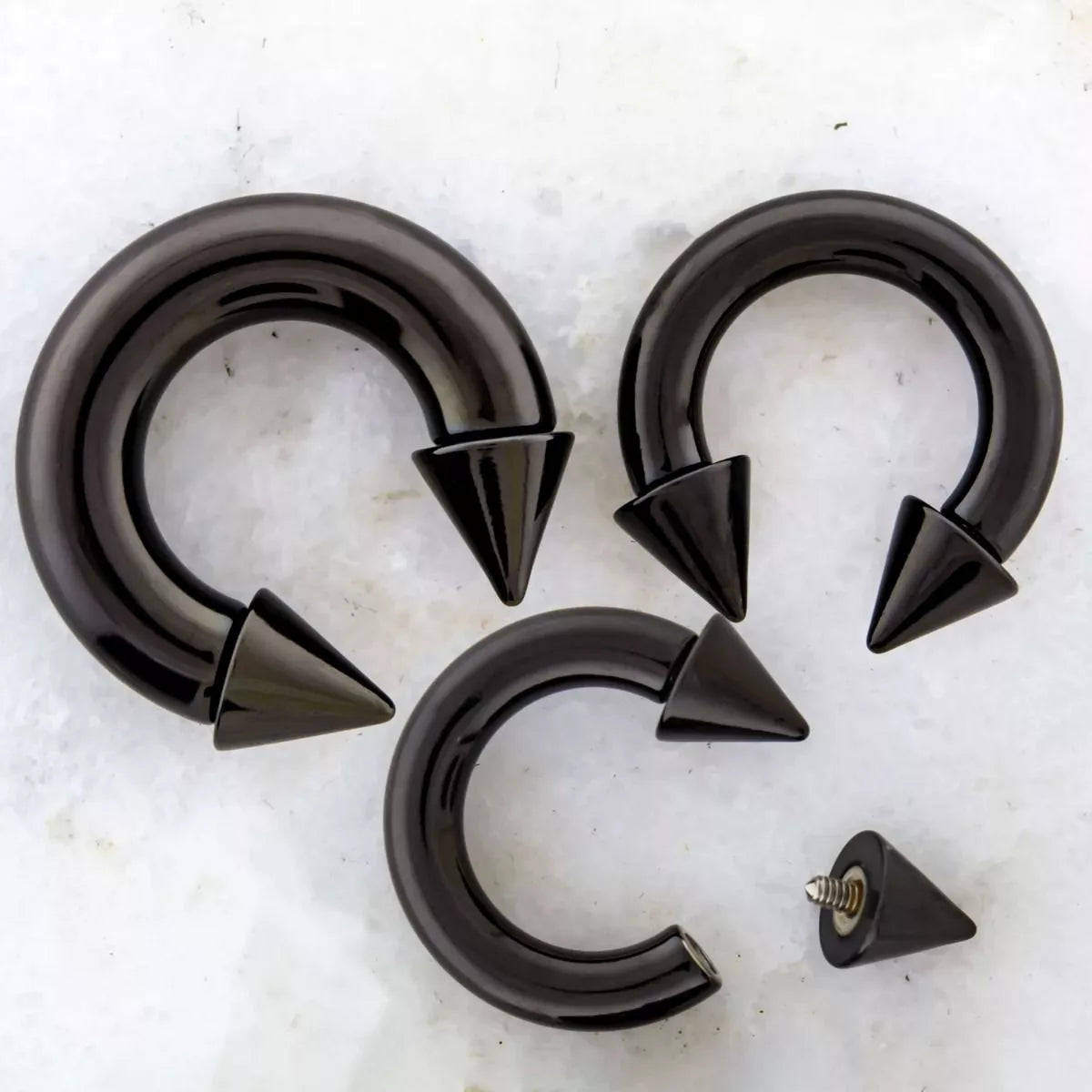 CIRCULAR BARBELL | HORSESHOE Black Internally Threaded Horseshoe Circular Barbell W/ Cones - 1 Piece -Rebel Bod-RebelBod