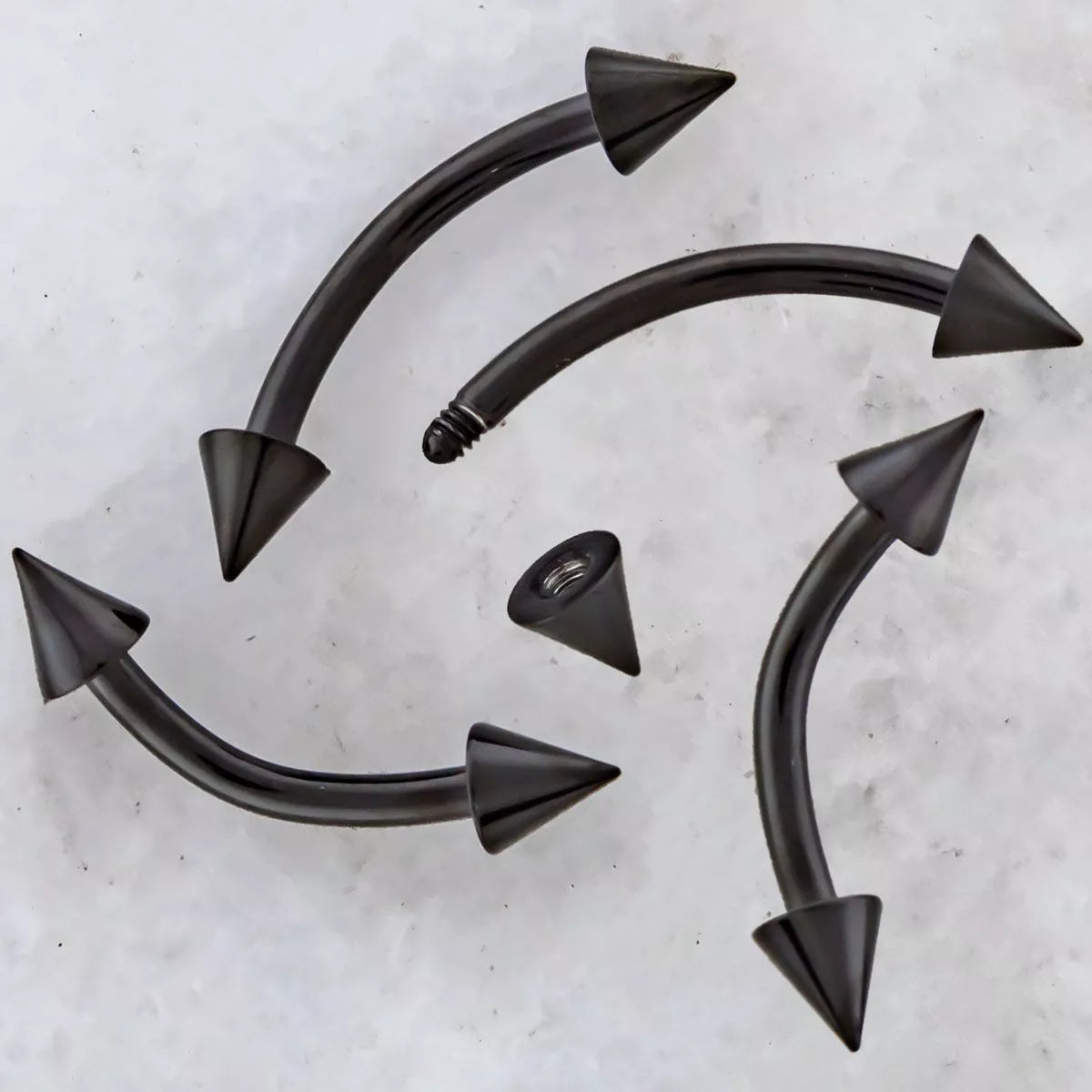 CURVED BARBELL Black Line Externally Threaded Curve Barbell Spike Cones - 1 Piece -Rebel Bod-RebelBod