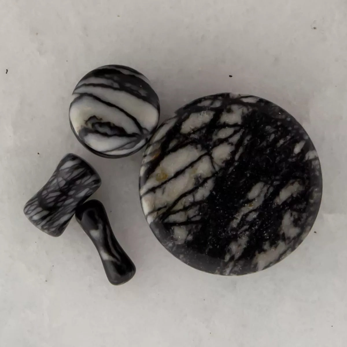 Plugs Earrings - Double Flare Black Net Jasper Plugs - 1 Pair -Rebel Bod-RebelBod