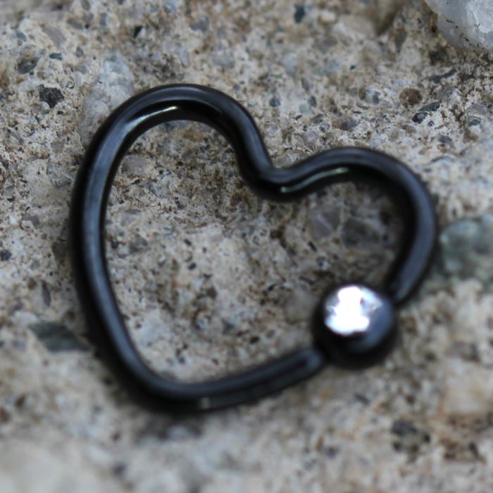 Cartilage Earring - Cartilage Hoop Black PVD Plated Heart Daith / Helix Earring w/ Clear CZ - 1 Piece -Rebel Bod-RebelBod