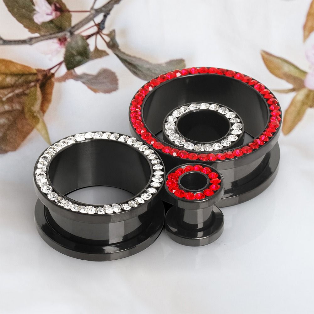 Tunnels - Double Flare Black PVD Plated Multi CZ Screw Fit Tunnel Plug - 1 Piece -Rebel Bod-RebelBod