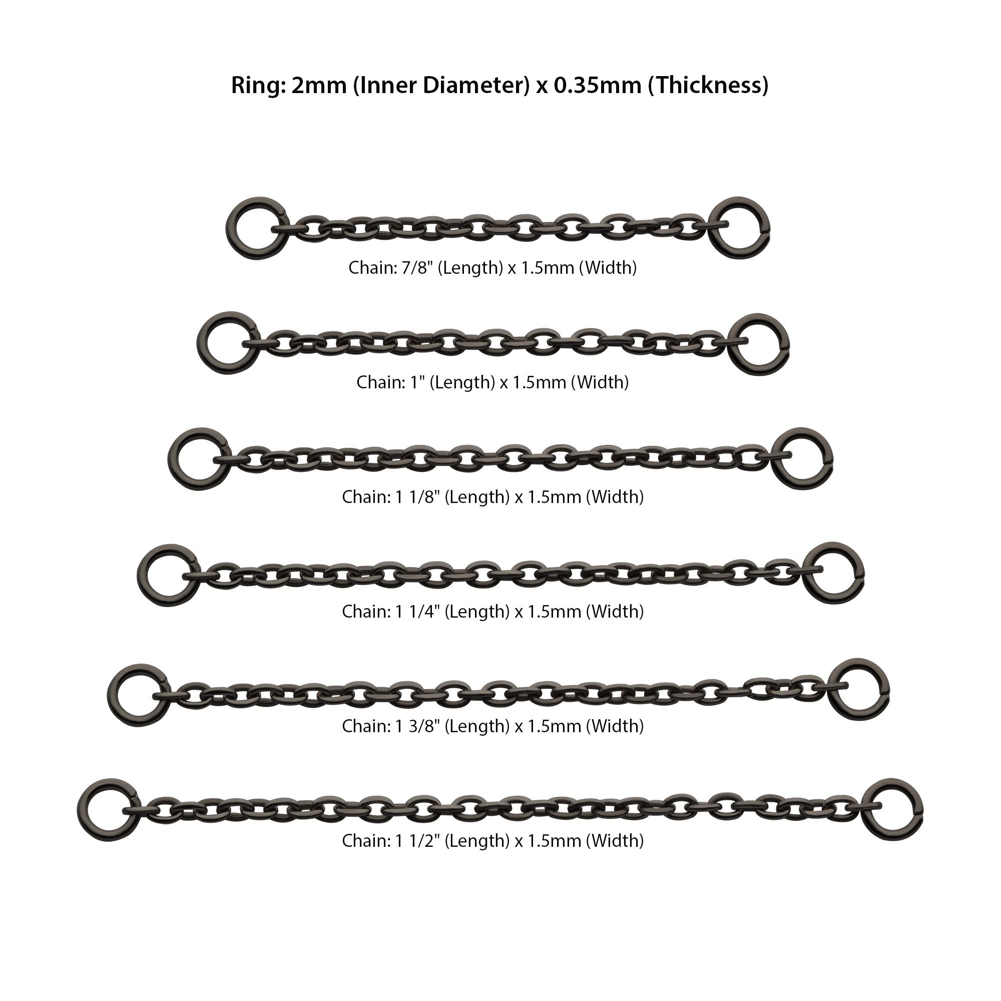Black PVD Titanium 1.5mm Rolo Chain 2 Ring tipvdkchn2-078 -Rebel Bod-RebelBod