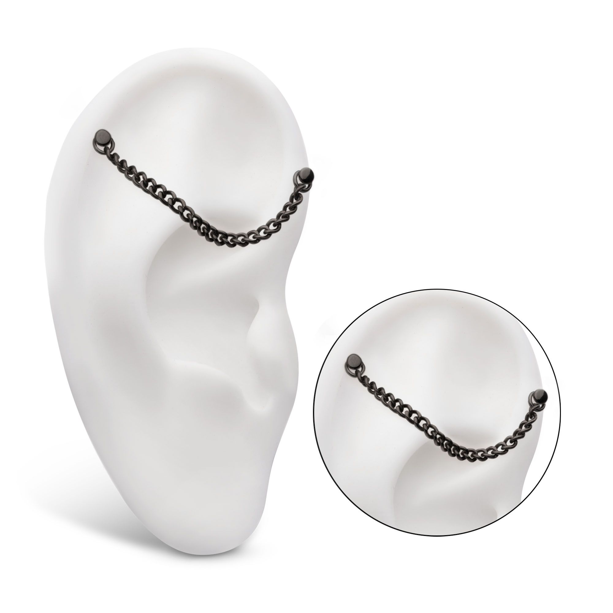 Cartilage Earring - Cartilage Chain Black PVD Titanium 2.1mm Curb Chain 2 Ring - 1 Piece -Rebel Bod-RebelBod