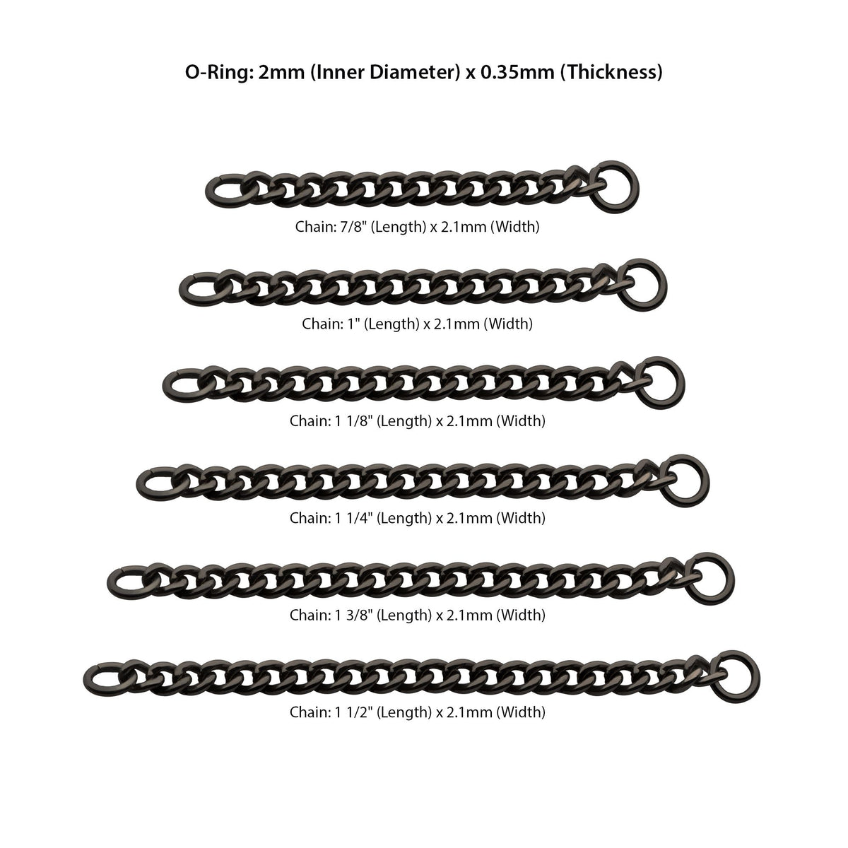 Cartilage Earring - Cartilage Chain Black PVD Titanium 2.1mm Curb Chain 2 Ring - 1 Piece -Rebel Bod-RebelBod