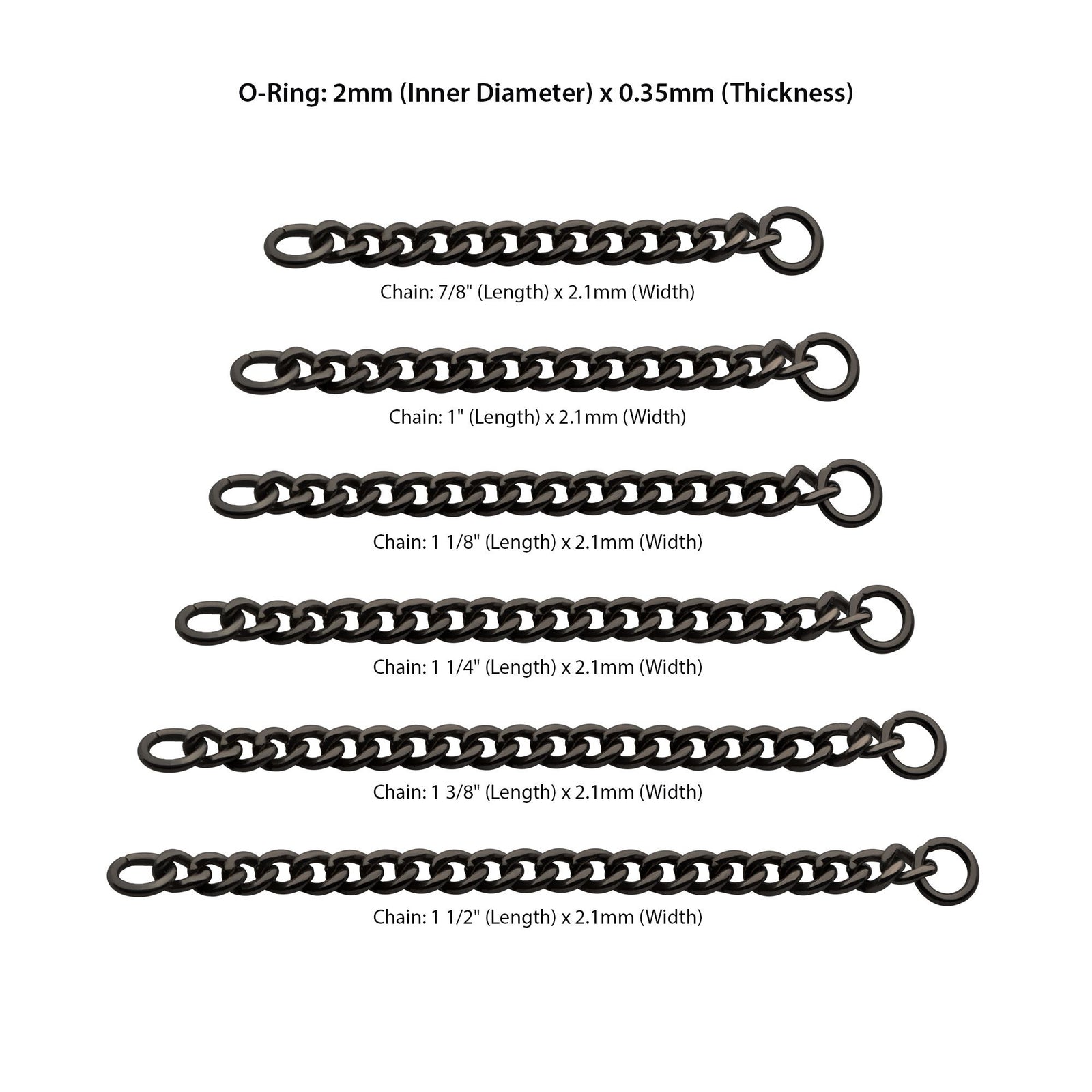 Cartilage Earring - Cartilage Chain Black PVD Titanium 2.1mm Curb Chain 2 Ring - 1 Piece -Rebel Bod-RebelBod