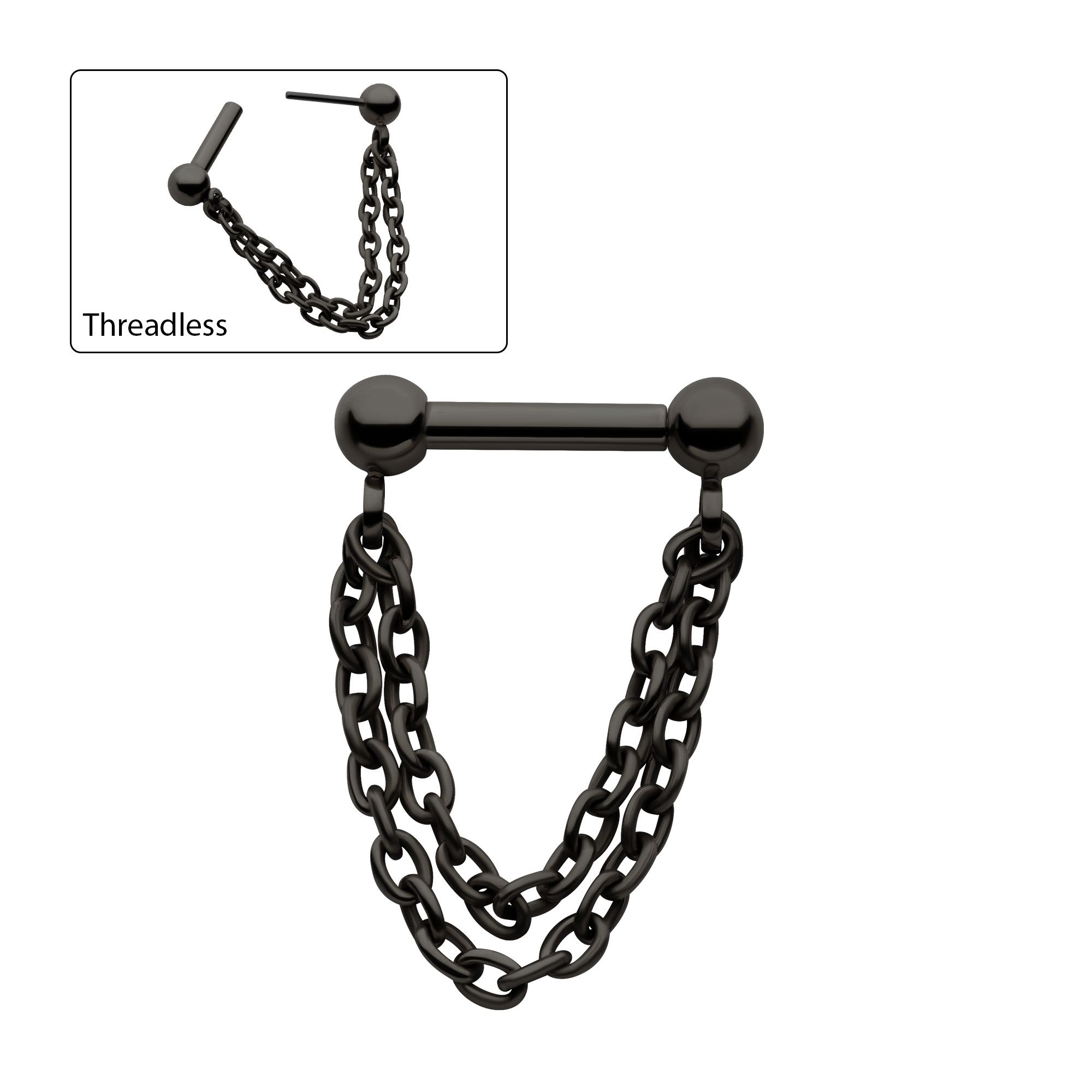 Cartilage Earring - Cartilage Chain Black PVD Titanium 2 Tier Chains a One Side Threadless, One Side Fixed Bar Ball ends - 1 Piece -Rebel Bod-RebelBod