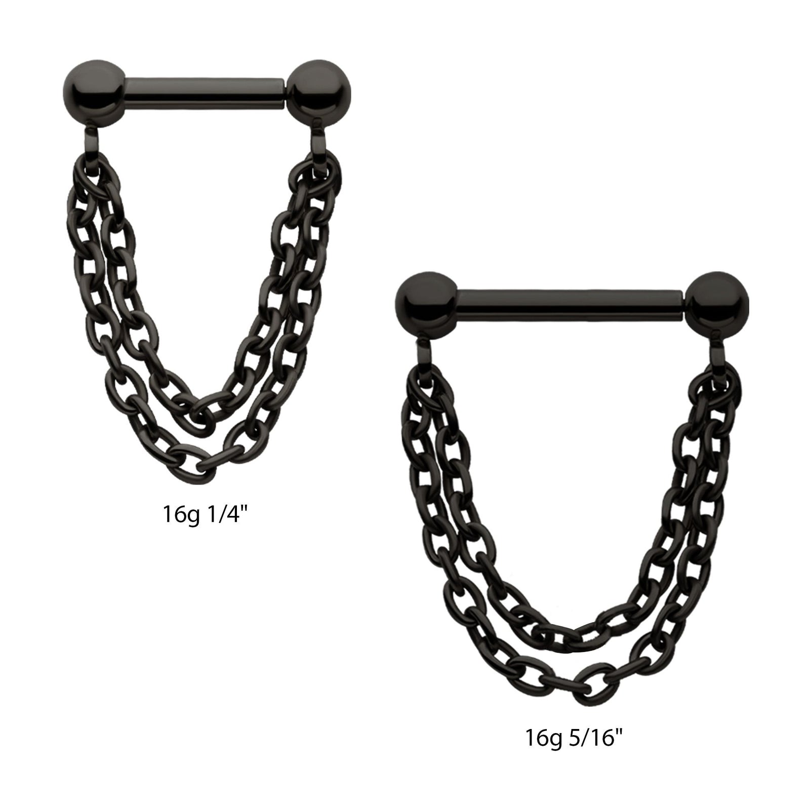 Cartilage Earring - Cartilage Chain Black PVD Titanium 2 Tier Chains a One Side Threadless, One Side Fixed Bar Ball ends - 1 Piece -Rebel Bod-RebelBod