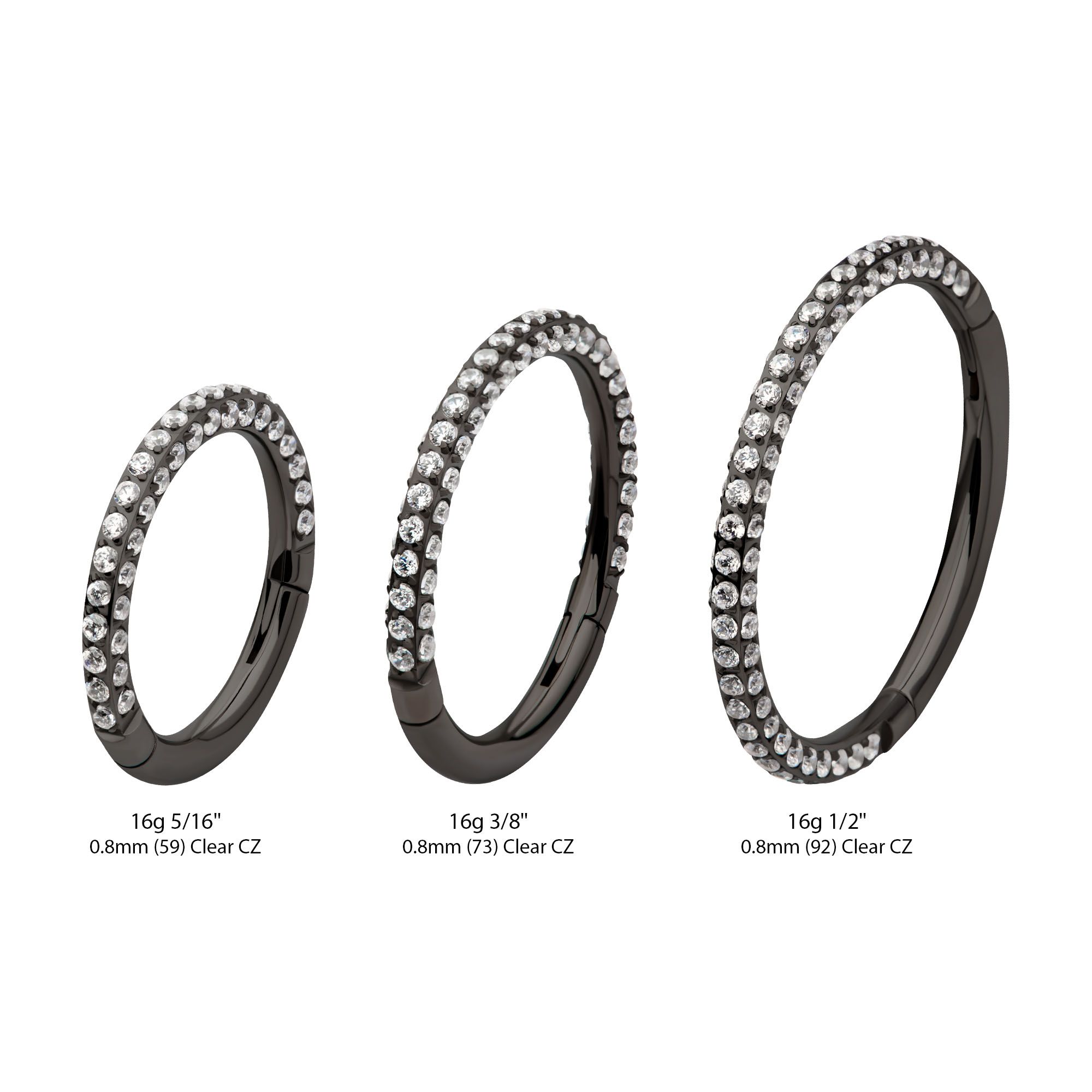 Clicker - Cartilage | Septum Black PVD Titanium 3 Row Pave Set 0.8mm Round Gem Hinged Segment Clicker Ring -Rebel Bod-RebelBod