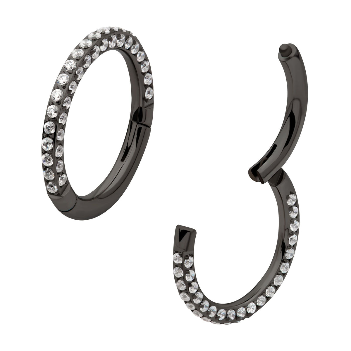 Clicker - Cartilage | Septum Black PVD Titanium 3 Row Pave Set 0.8mm Round Gem Hinged Segment Clicker Ring -Rebel Bod-RebelBod