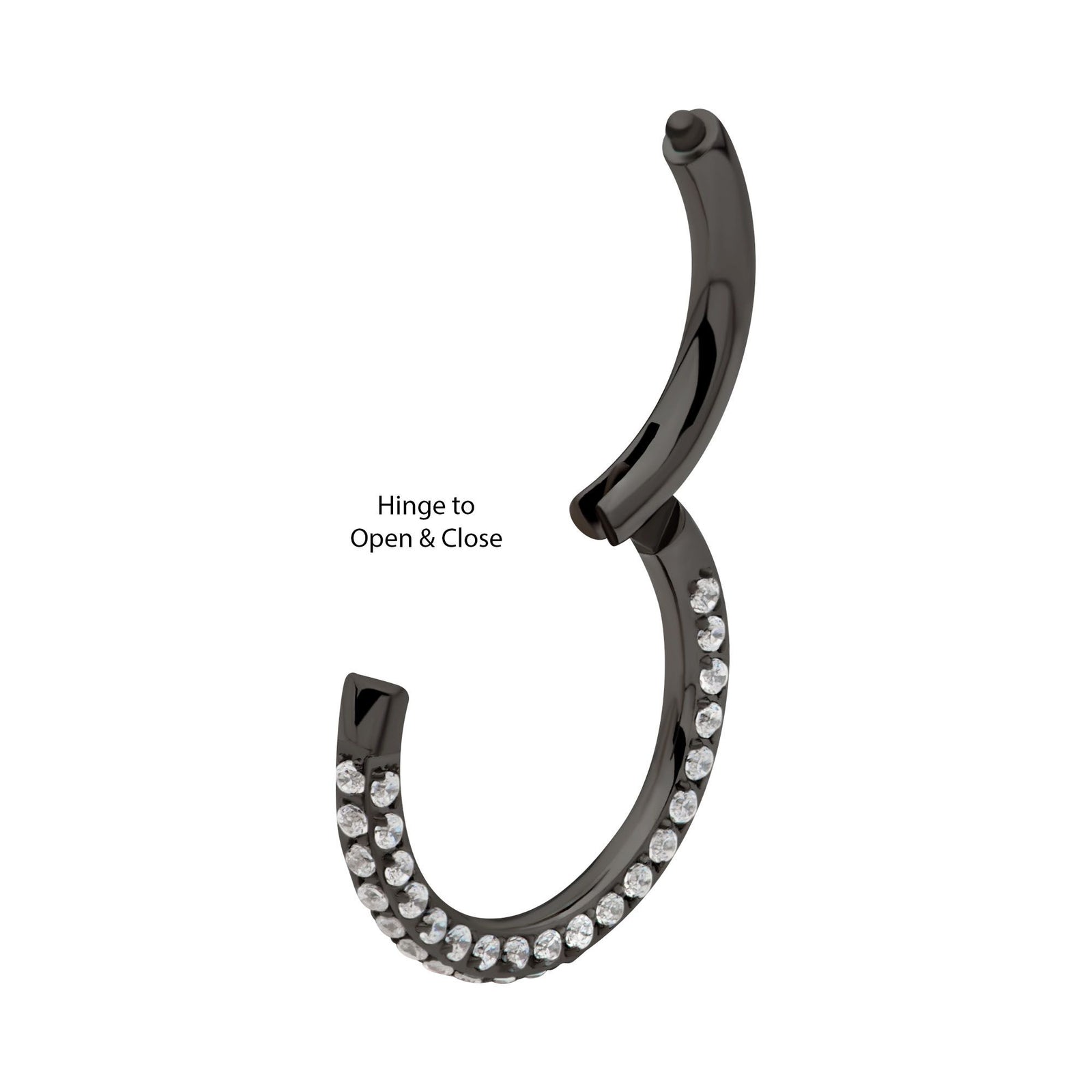 Clicker - Cartilage | Septum Black PVD Titanium 3 Row Pave Set 0.8mm Round Gem Hinged Segment Clicker Ring -Rebel Bod-RebelBod