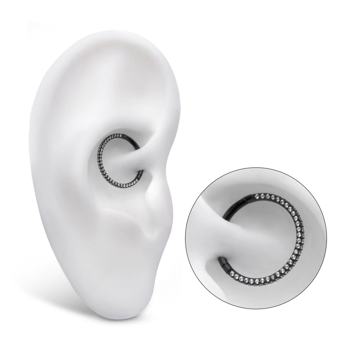 Clicker - Cartilage | Septum Black PVD Titanium 3 Row Pave Set 0.8mm Round Gem Hinged Segment Clicker Ring -Rebel Bod-RebelBod