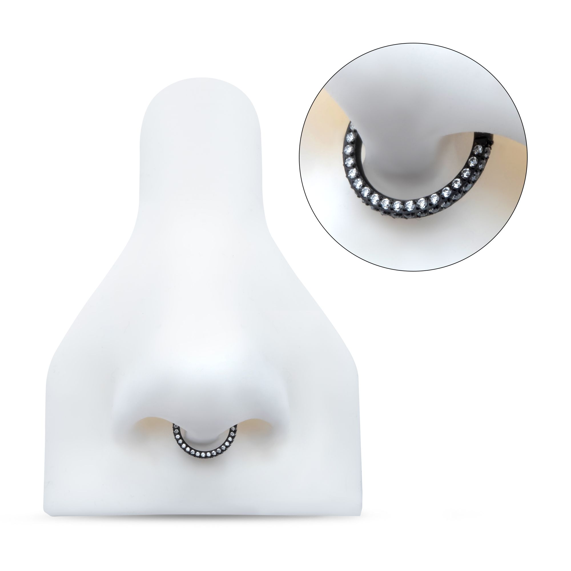 Clicker - Cartilage | Septum Black PVD Titanium 3 Row Pave Set 0.8mm Round Gem Hinged Segment Clicker Ring -Rebel Bod-RebelBod