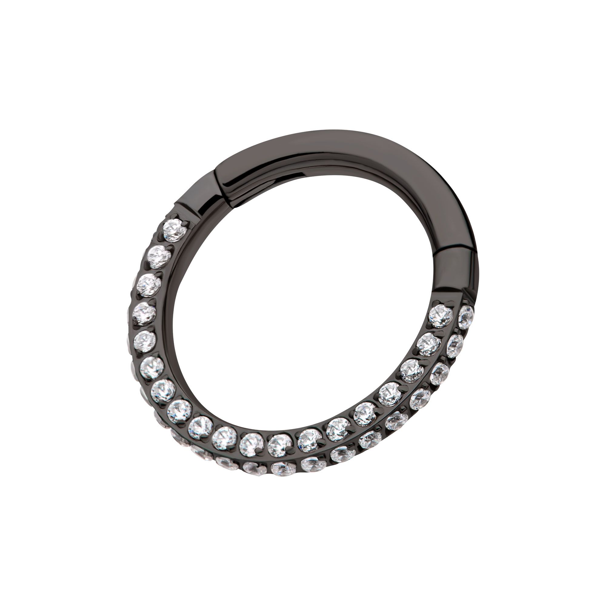 Clicker - Cartilage | Septum Black PVD Titanium 3 Row Pave Set 0.8mm Round Gem Hinged Segment Clicker Ring -Rebel Bod-RebelBod