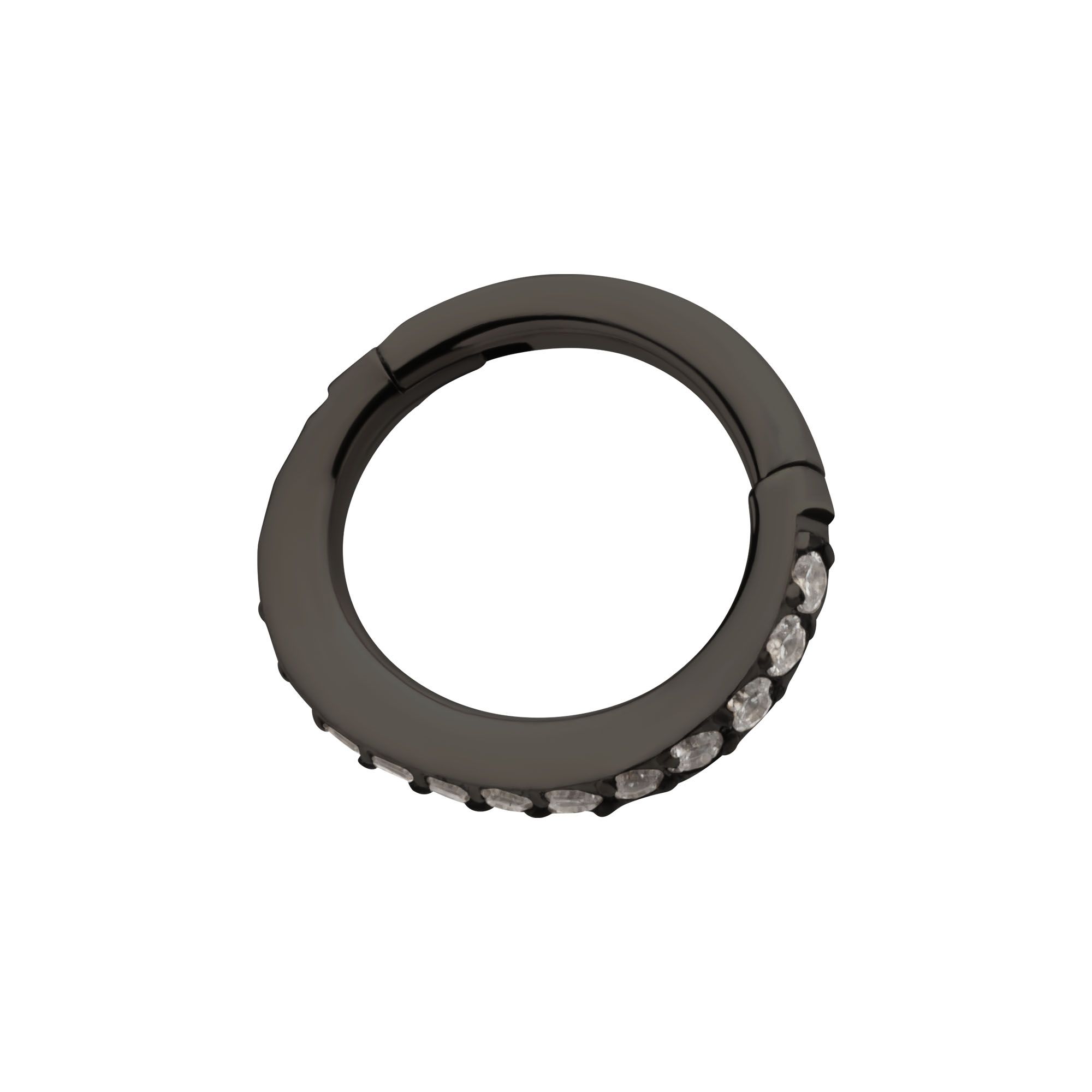 Black PVD Titanium Clicker Ring Oval Shape Clear CZ Hinged Segment tisgrhov260k -Rebel Bod-RebelBod
