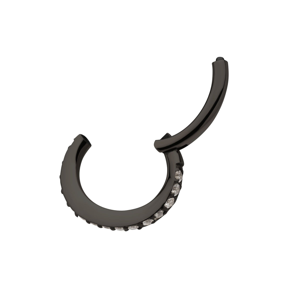 Black PVD Titanium Clicker Ring Oval Shape Clear CZ Hinged Segment tisgrhov260k -Rebel Bod-RebelBod