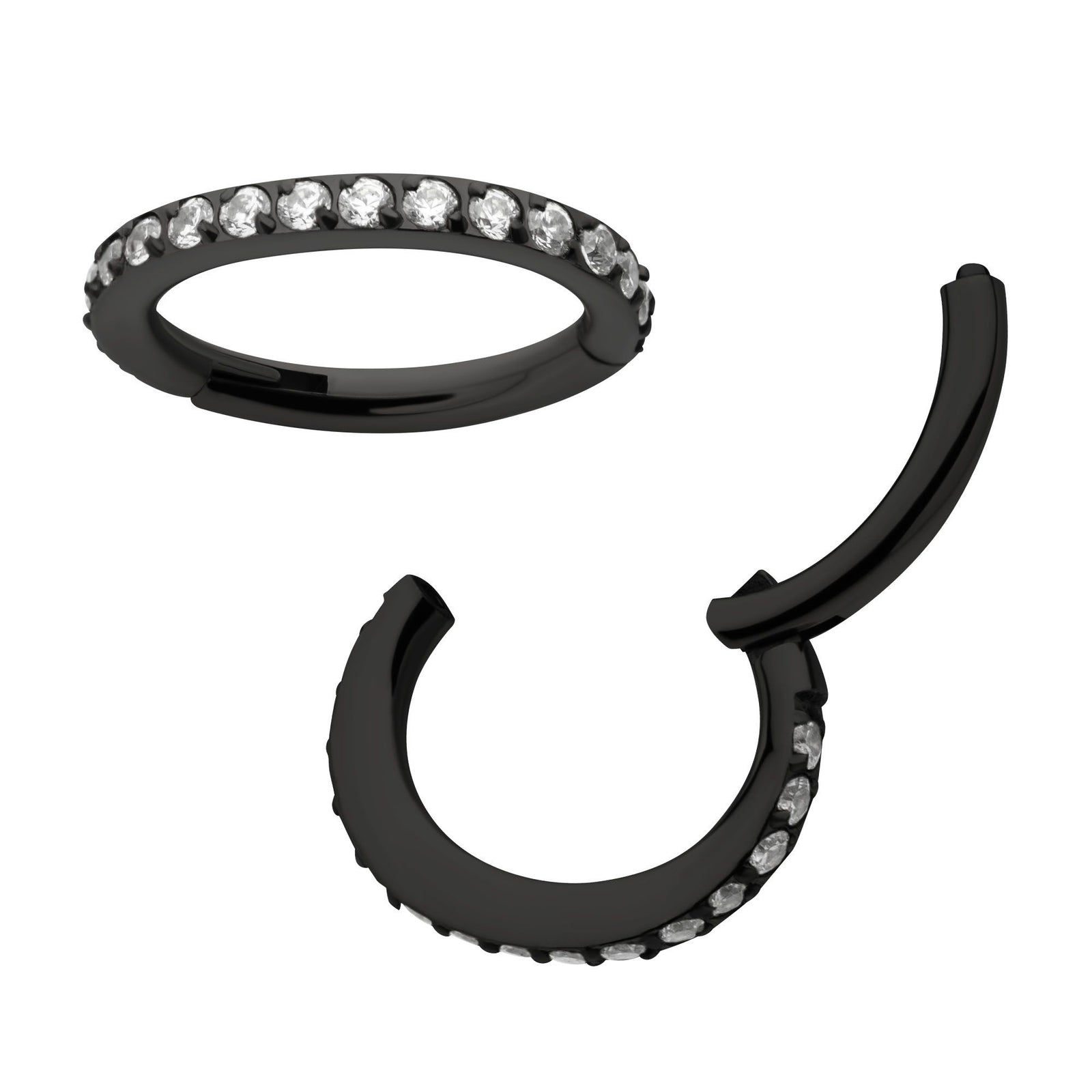 Black PVD Titanium Clicker Ring Oval Shape Clear CZ Hinged Segment tisgrhov260k -Rebel Bod-RebelBod