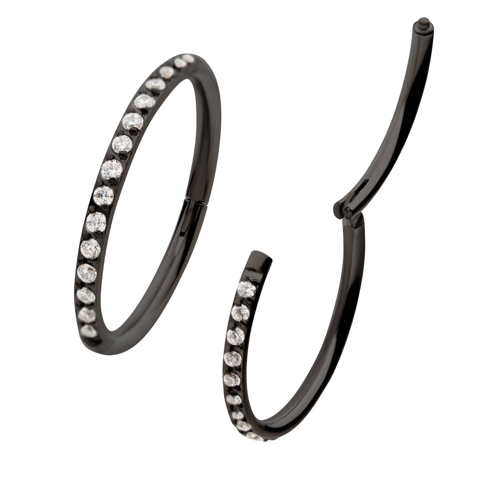 SEAMLESS CLICKER Black PVD Titanium CNC Set Clear CZ Eternity Side Facing Hinged Segment Clicker Ring -Rebel Bod-RebelBod
