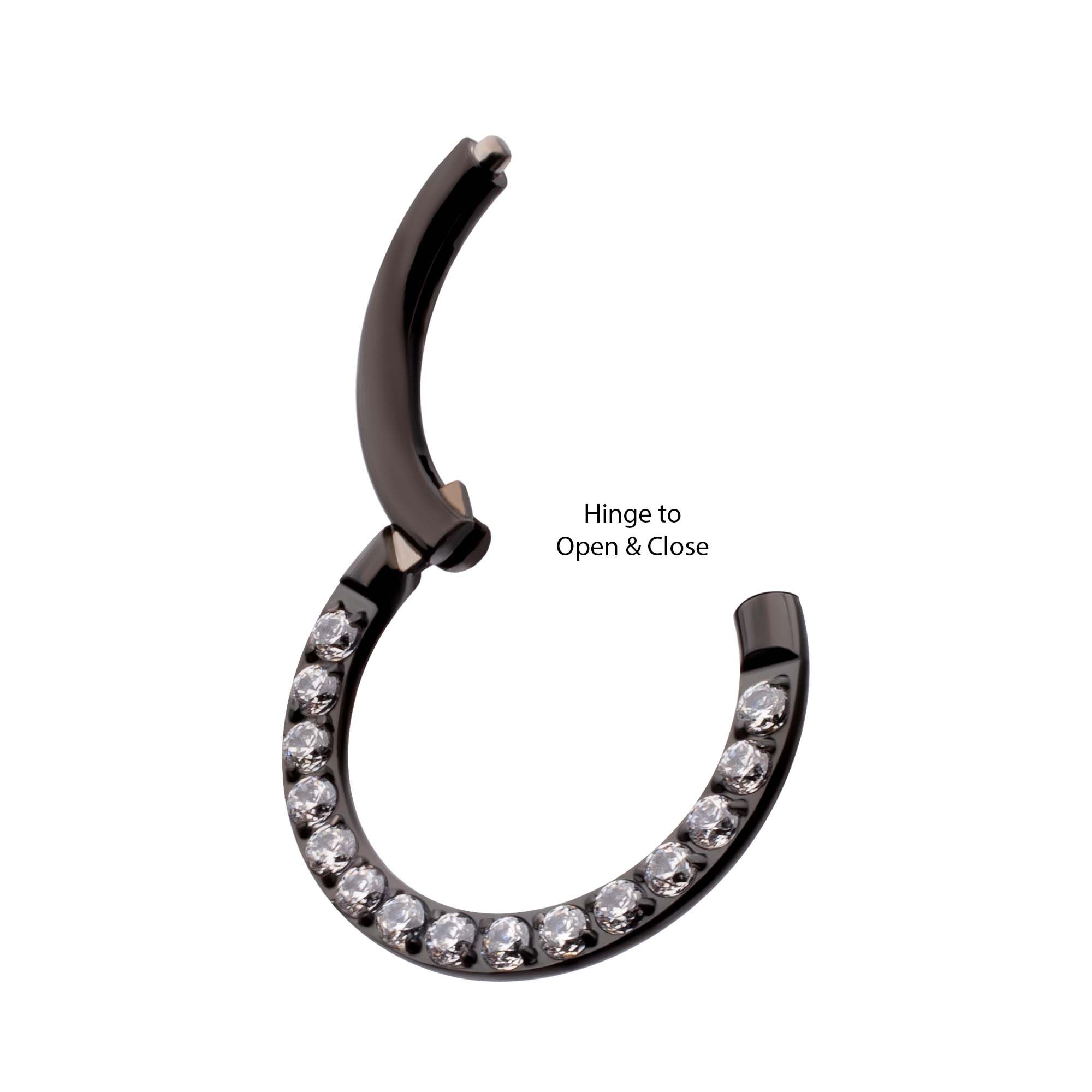 Clicker - Cartilage | Septum Black PVD Titanium CNC Set Full Clear Eternity Gem Front Facing Hinged Segment Clicker Ring -Rebel Bod-RebelBod