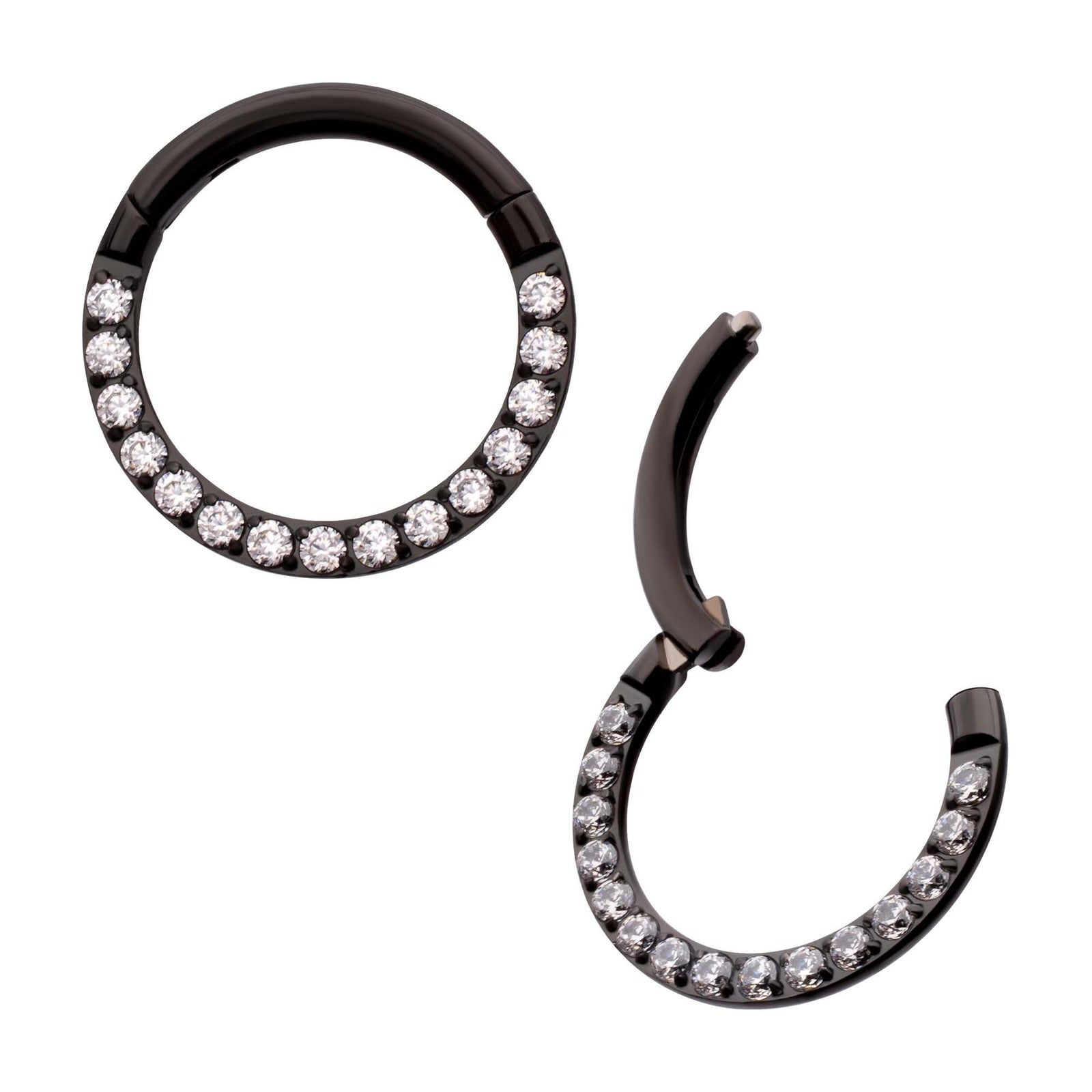 Clicker - Cartilage | Septum Black PVD Titanium CNC Set Full Clear Eternity Gem Front Facing Hinged Segment Clicker Ring -Rebel Bod-RebelBod
