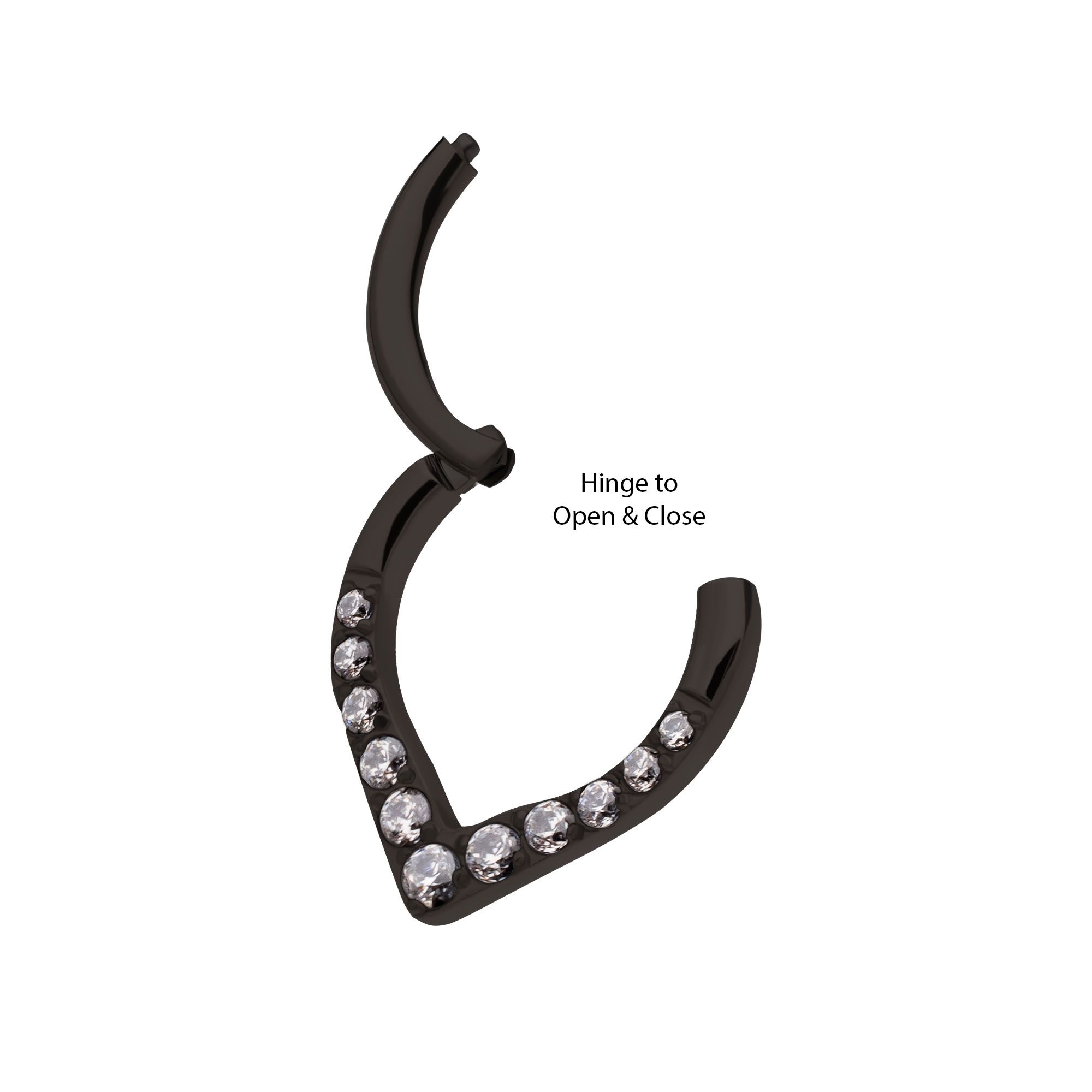 Clicker - Cartilage | Septum Black PVD Titanium CNC Set Gem Front Facing Teardrop Shape Hinged Segment Clicker Ring -Rebel Bod-RebelBod