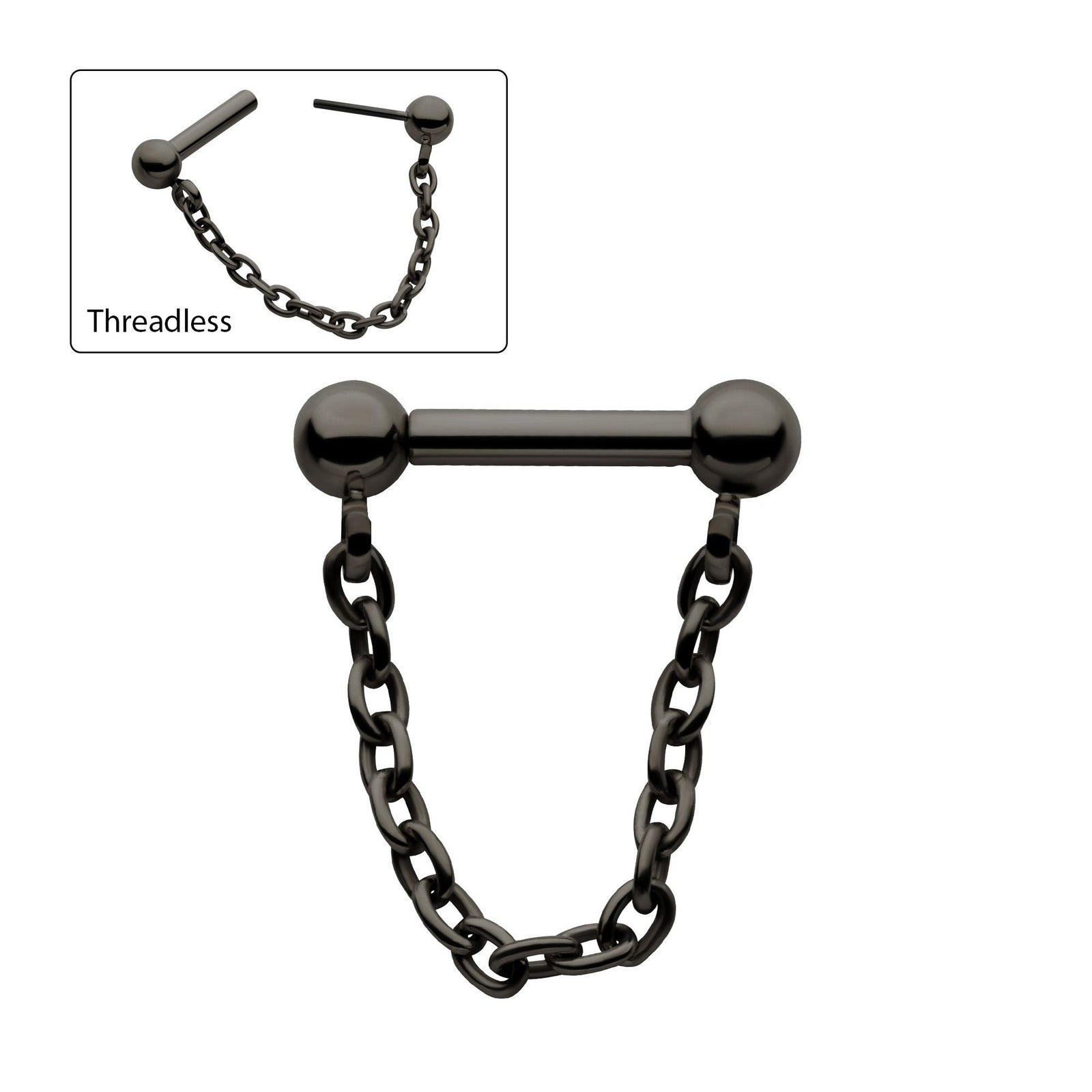 Cartilage Earring - Cartilage Chain Black PVD Titanium Dangle Chain a One Side Threadless, One Side Fixed Bar Ball ends -Rebel Bod-RebelBod