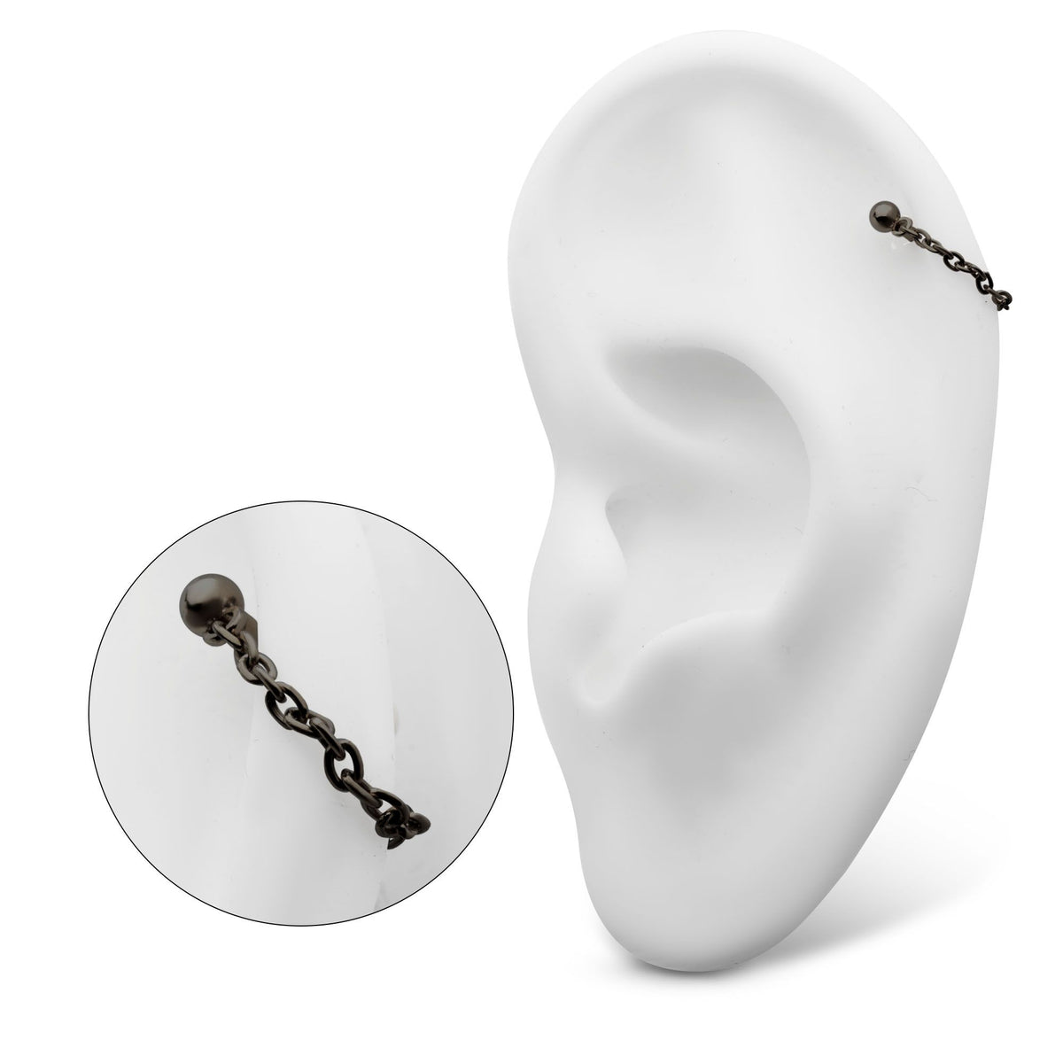 Cartilage Earring - Cartilage Chain Black PVD Titanium Dangle Chain a One Side Threadless, One Side Fixed Bar Ball ends -Rebel Bod-RebelBod
