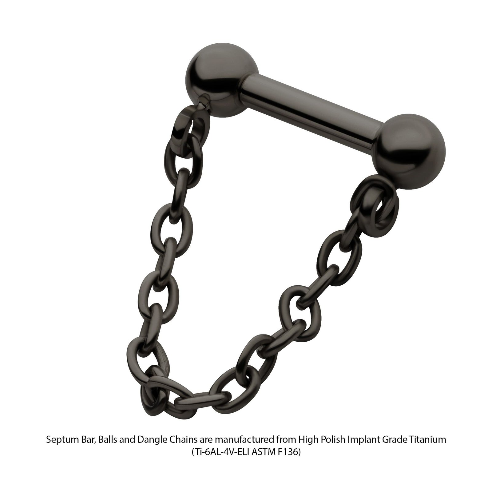 Cartilage Earring - Cartilage Chain Black PVD Titanium Dangle Chain a One Side Threadless, One Side Fixed Bar Ball ends -Rebel Bod-RebelBod