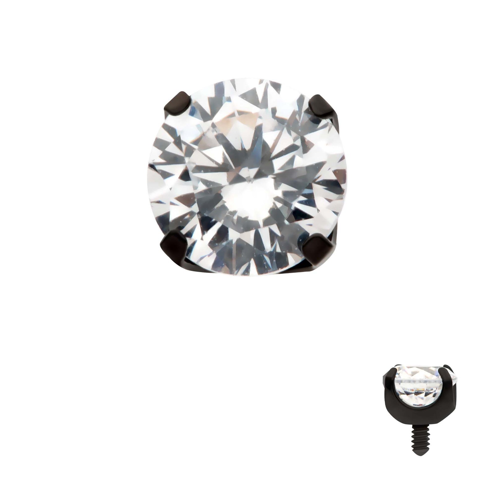 Black PVD Titanium Internally Threaded 4-Prong CZ Front Facing Top tipvdktd2c2516 -Rebel Bod-RebelBod