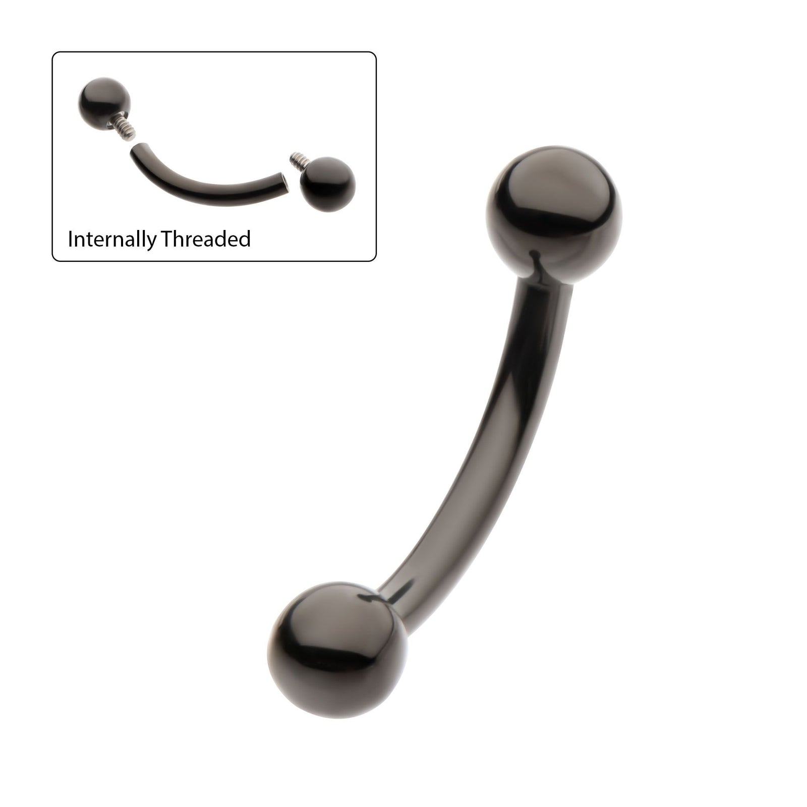 Black PVD Titanium Internally Threaded Ball End Curved Barbell tici611k -Rebel Bod-RebelBod