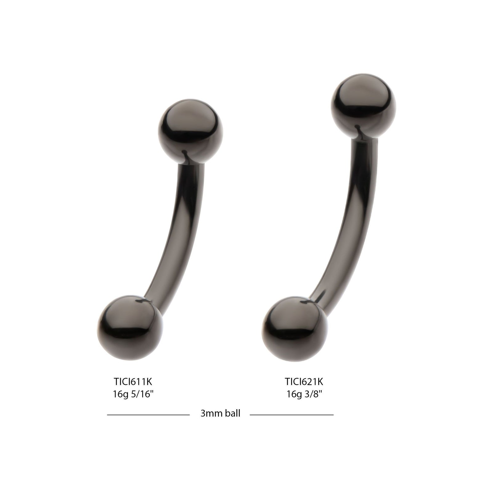 Black PVD Titanium Internally Threaded Ball End Curved Barbell tici611k -Rebel Bod-RebelBod