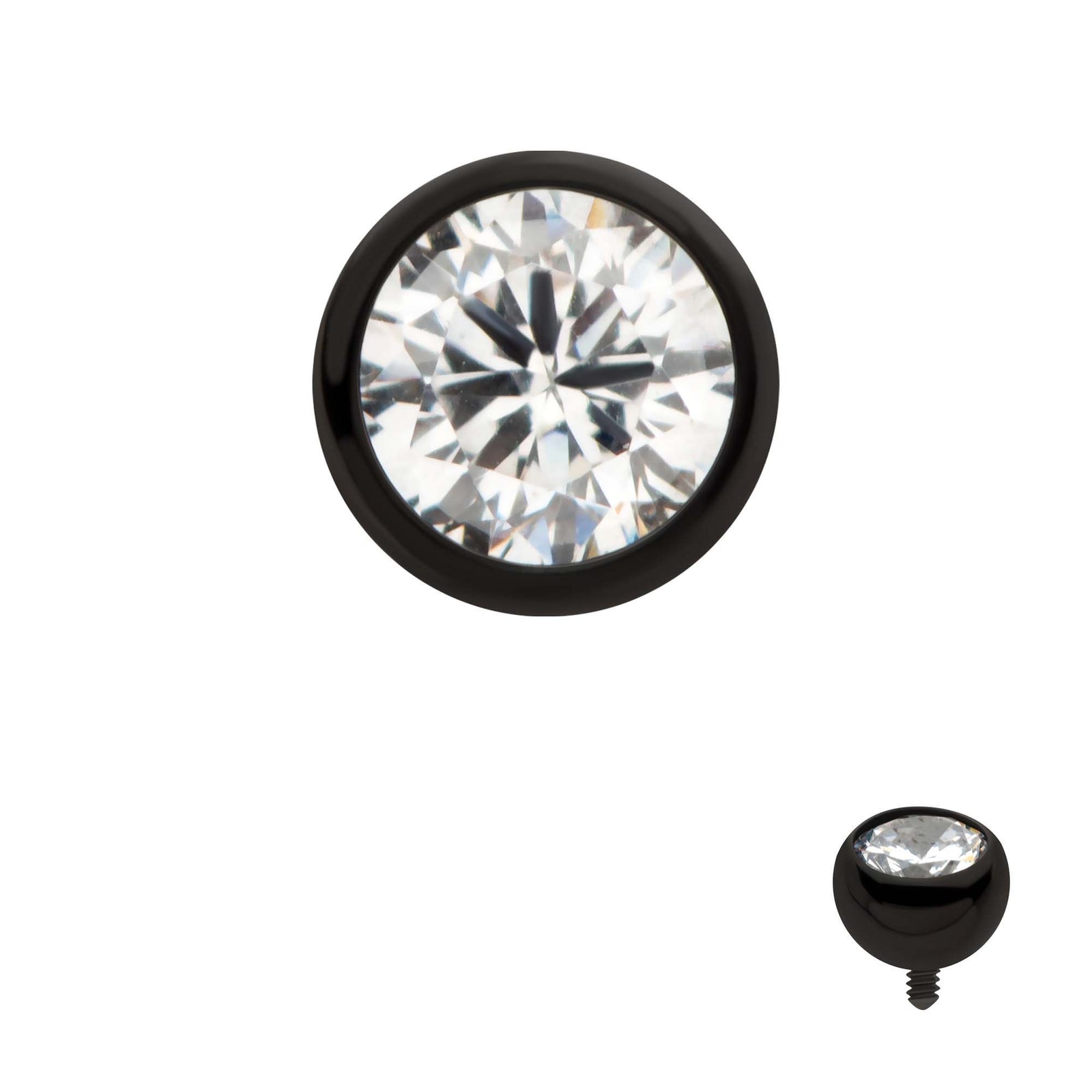 Black PVD Titanium Internally Threaded Bezel Set CZ Front Facing Top tipvdktd1c2516 -Rebel Bod-RebelBod