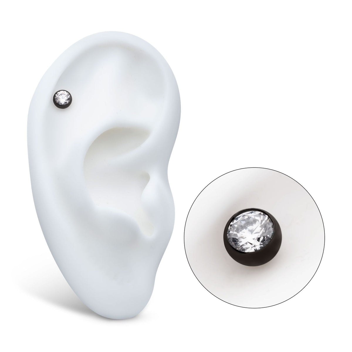 Black PVD Titanium Internally Threaded Bezel Set CZ Front Facing Top tipvdktd1c2516 -Rebel Bod-RebelBod