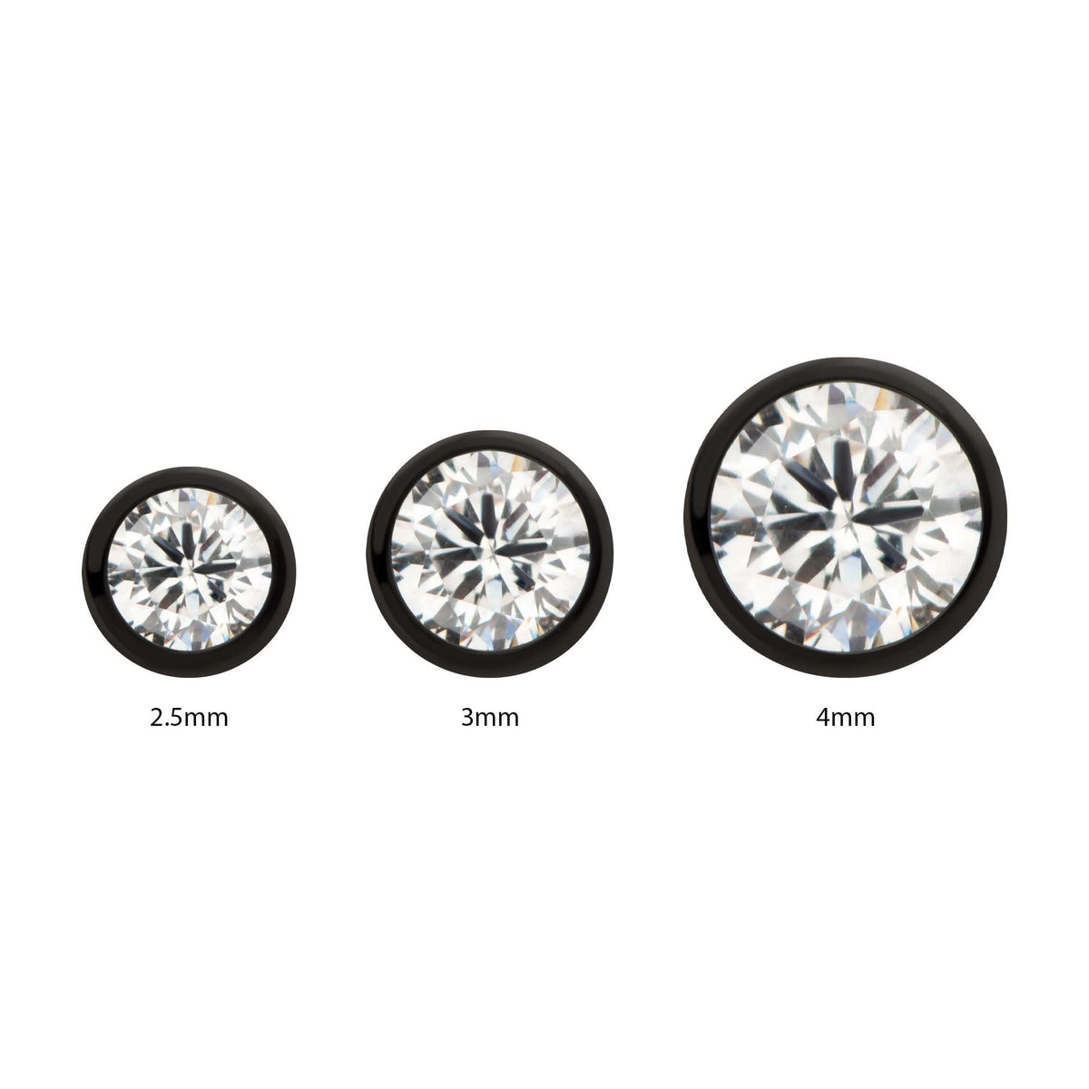 Black PVD Titanium Internally Threaded Bezel Set CZ Front Facing Top tipvdktd1c2516 -Rebel Bod-RebelBod