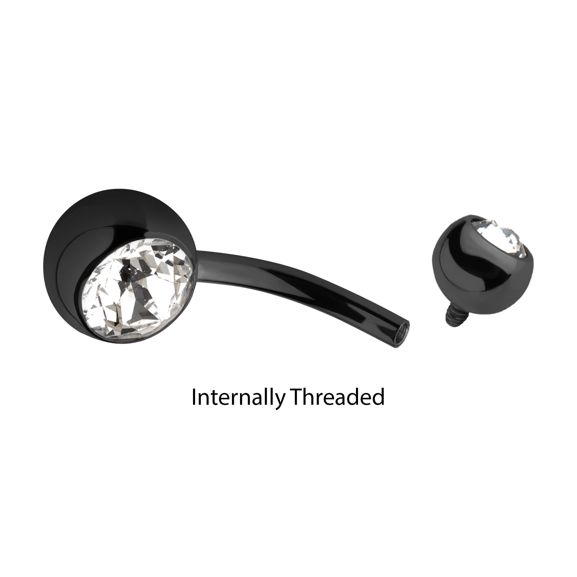 Black PVD Titanium Internally Threaded Bezel Set Double CZ Fixed Bottom Navel Ring tipvdkbn14358c -Rebel Bod-RebelBod