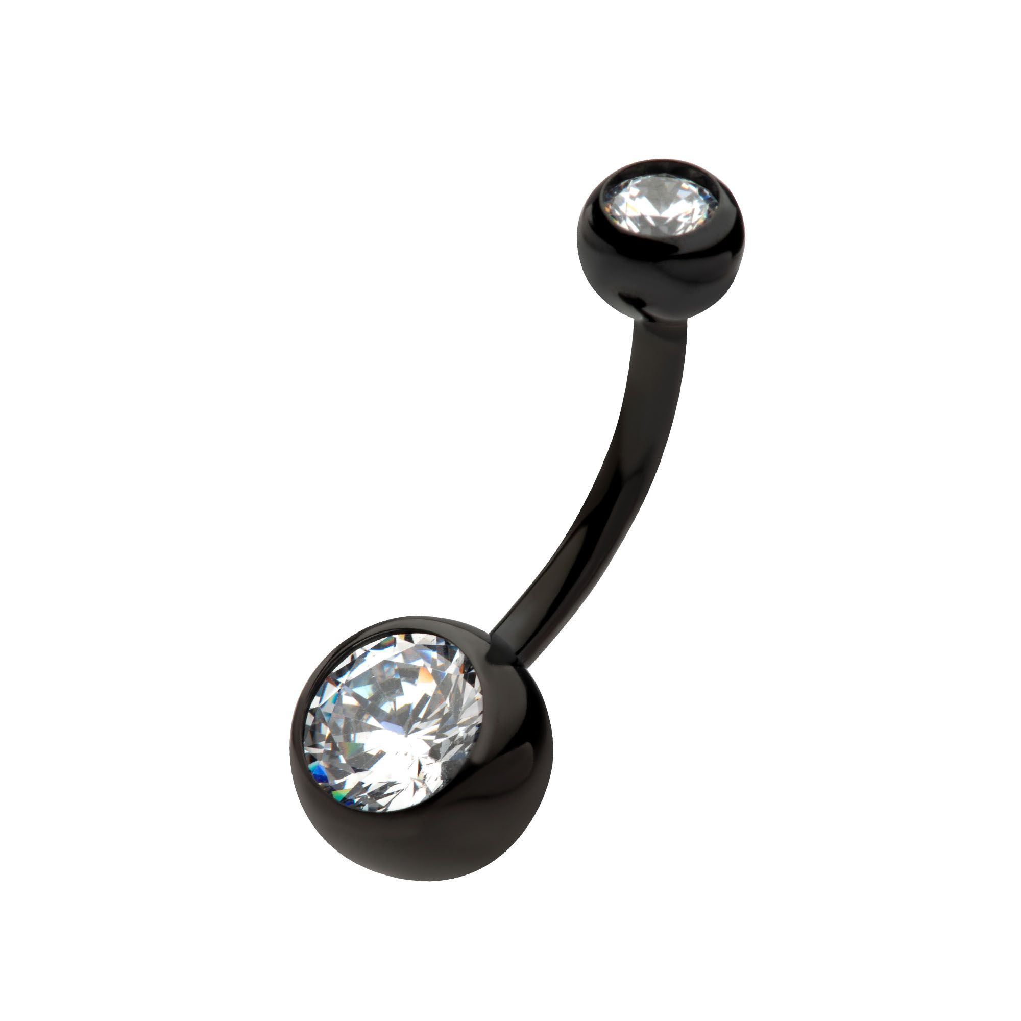 Black PVD Titanium Internally Threaded Bezel Set Double CZ Fixed Bottom Navel Ring tipvdkbn14358c -Rebel Bod-RebelBod