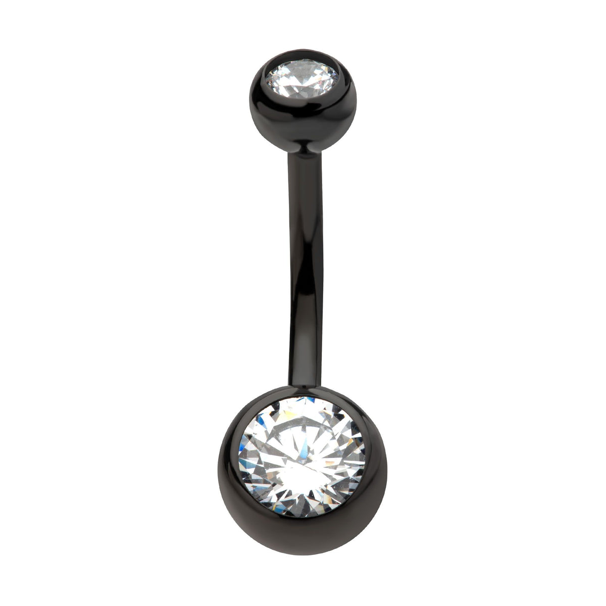 Black PVD Titanium Internally Threaded Bezel Set Double CZ Fixed Bottom Navel Ring tipvdkbn14358c -Rebel Bod-RebelBod