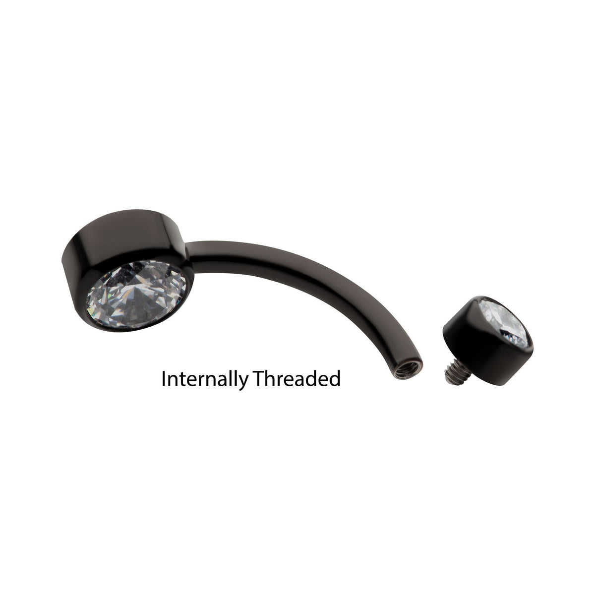 Black PVD Titanium Internally Threaded Bezel Set Double CZ Smooth Rounded Back Fixed Bottom Navel Ring tipvdkb3ni43ab -Rebel Bod-RebelBod