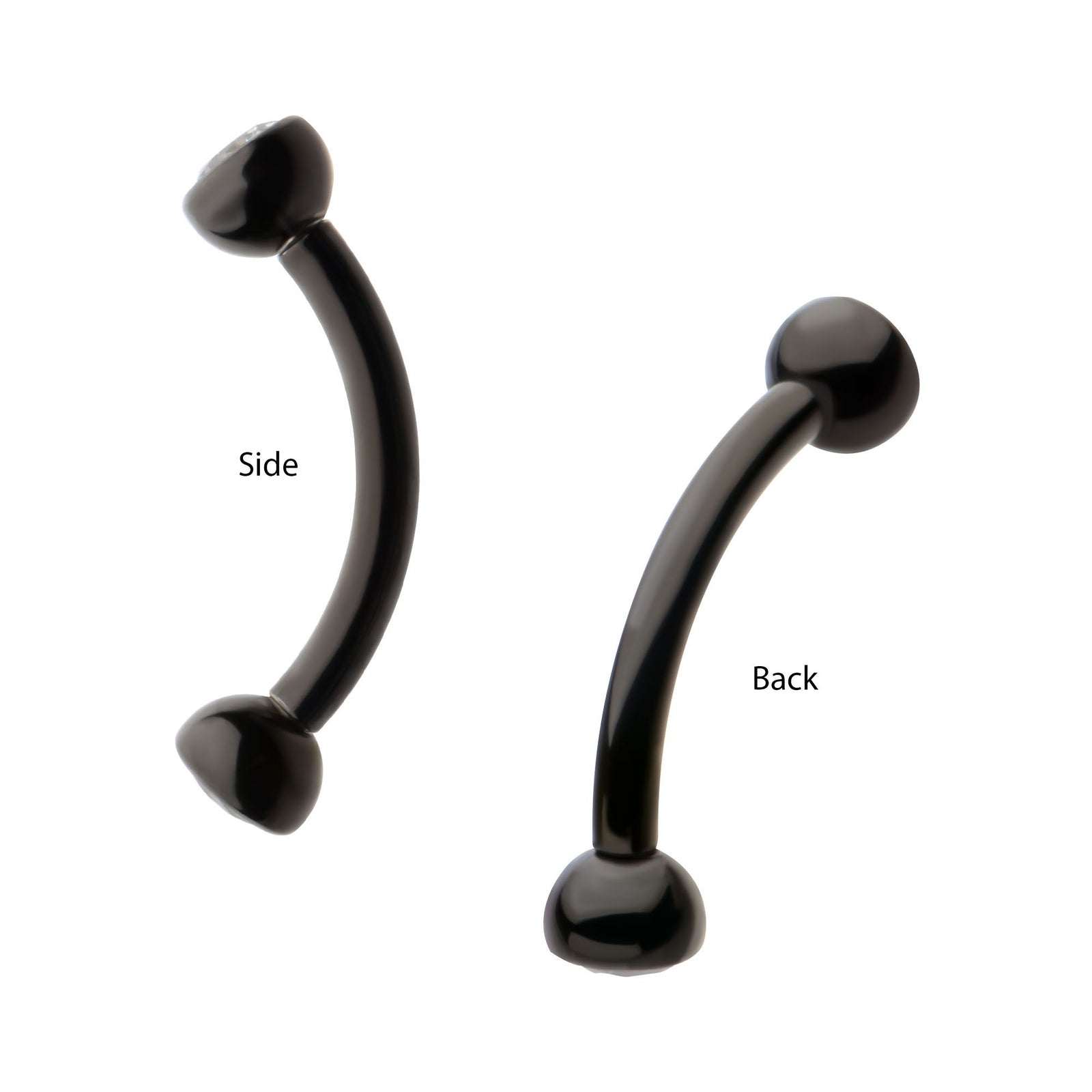 Black PVD Titanium Internally Threaded Double Bezel Gem End Curved Barbell tici615kc -Rebel Bod-RebelBod