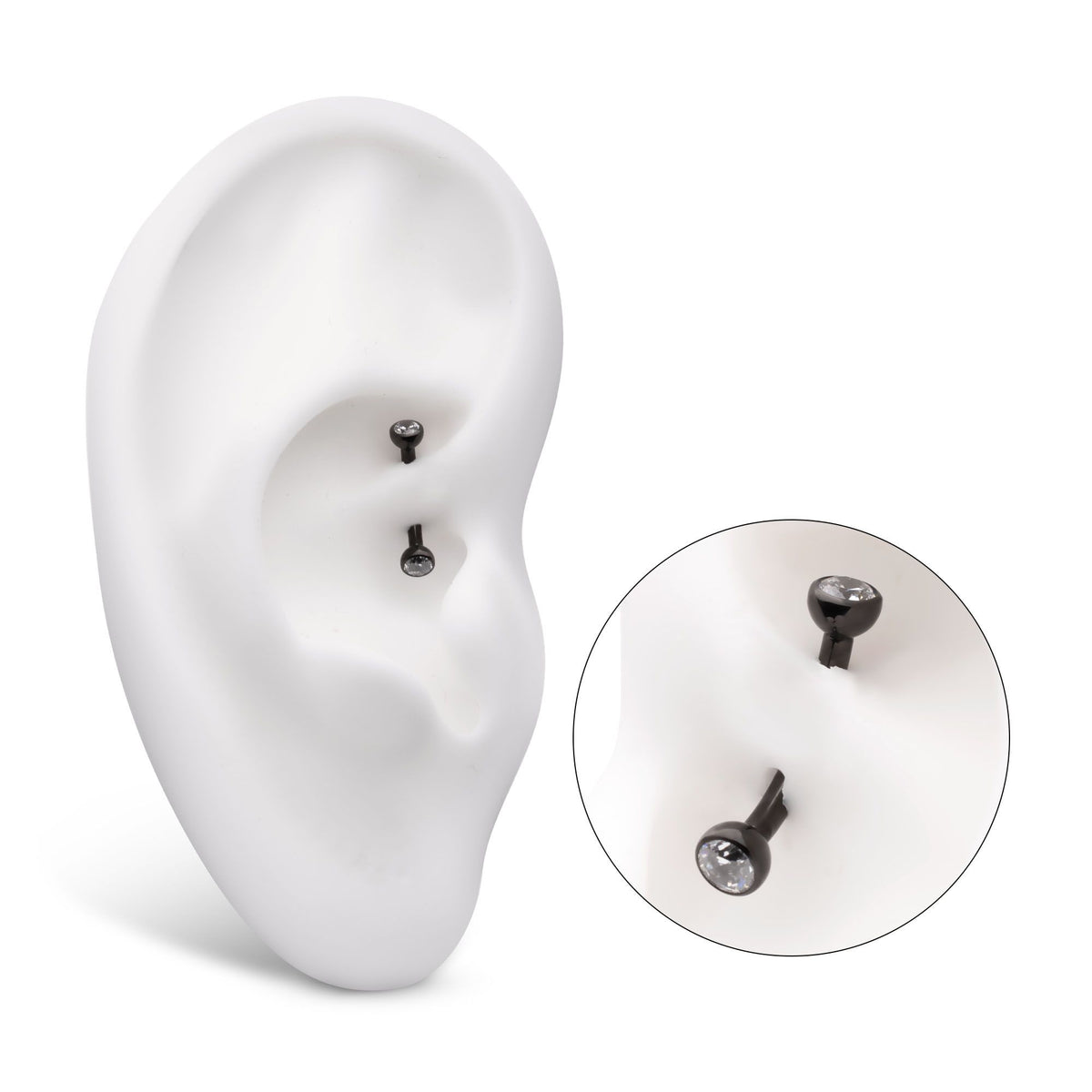 Black PVD Titanium Internally Threaded Double Bezel Gem End Curved Barbell tici615kc -Rebel Bod-RebelBod