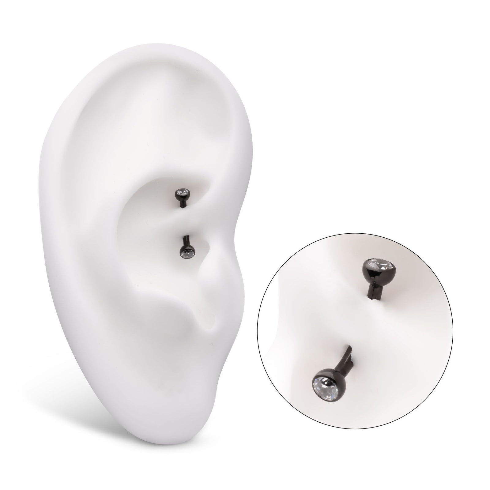 Black PVD Titanium Internally Threaded Double Bezel Gem End Curved Barbell tici615kc -Rebel Bod-RebelBod