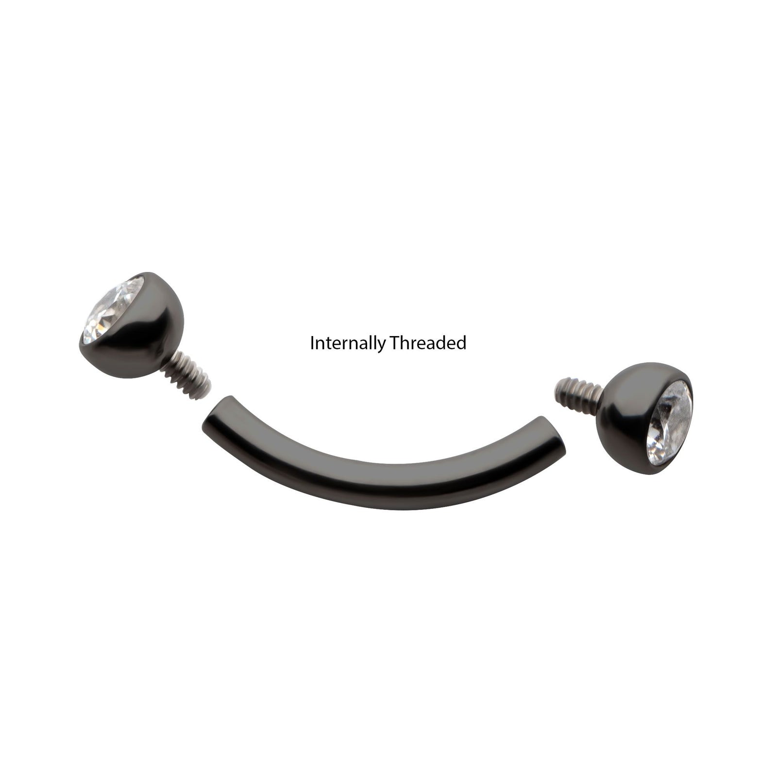 Black PVD Titanium Internally Threaded Double Bezel Gem End Curved Barbell tici615kc -Rebel Bod-RebelBod