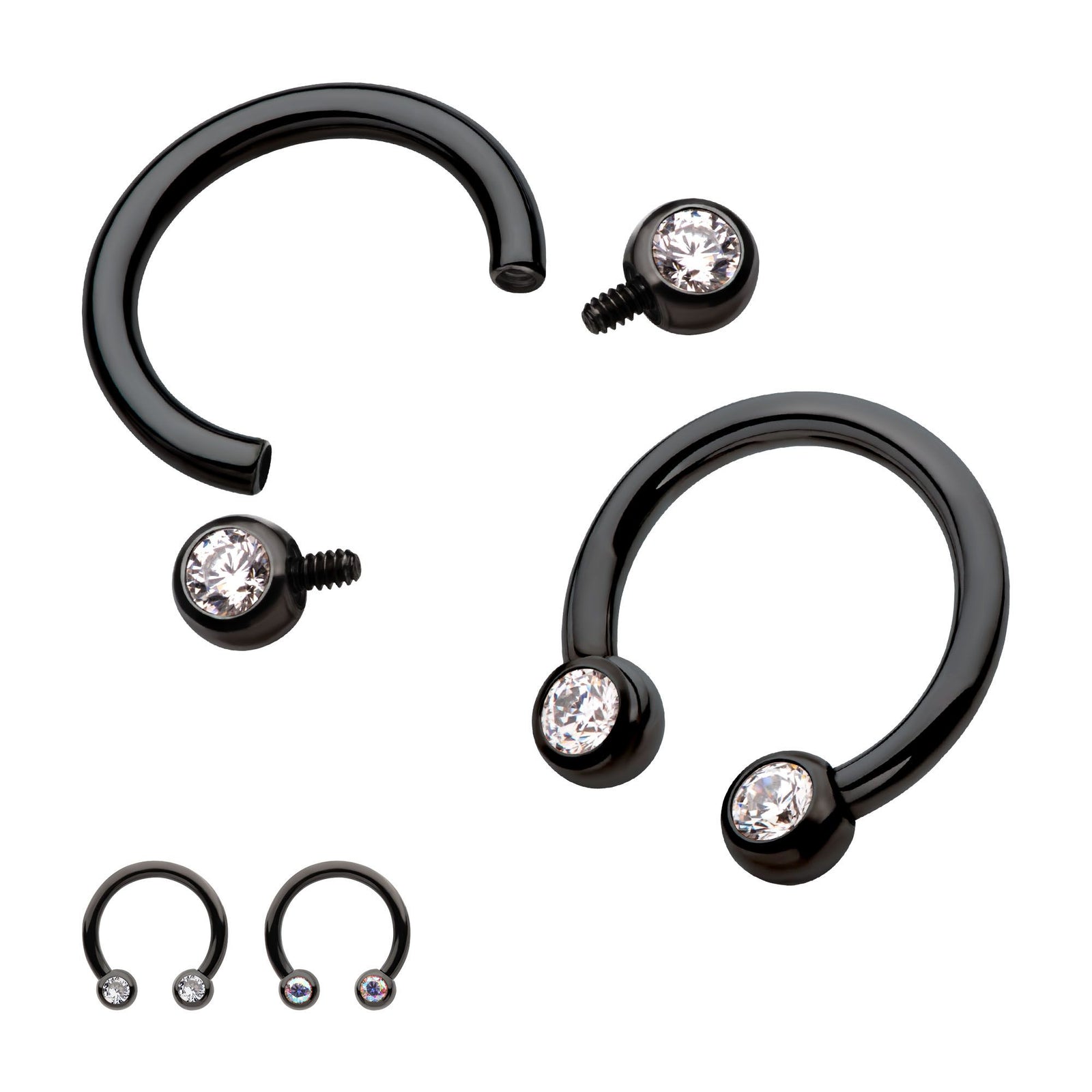 Black PVD Titanium Internally Threaded Forward Facing CZ Circular Barbell tipvdkhs6152ab -Rebel Bod-RebelBod