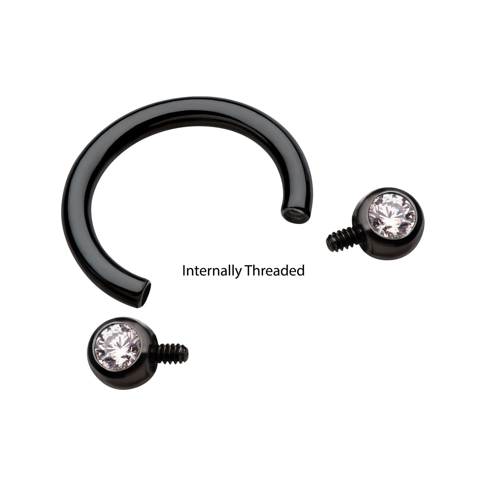 Black PVD Titanium Internally Threaded Forward Facing CZ Circular Barbell tipvdkhs6152ab -Rebel Bod-RebelBod