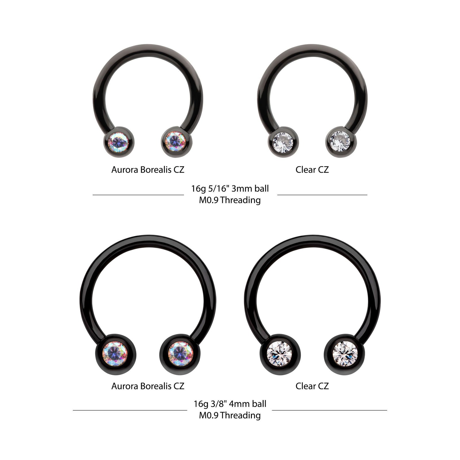 Black PVD Titanium Internally Threaded Forward Facing CZ Circular Barbell tipvdkhs6152ab -Rebel Bod-RebelBod