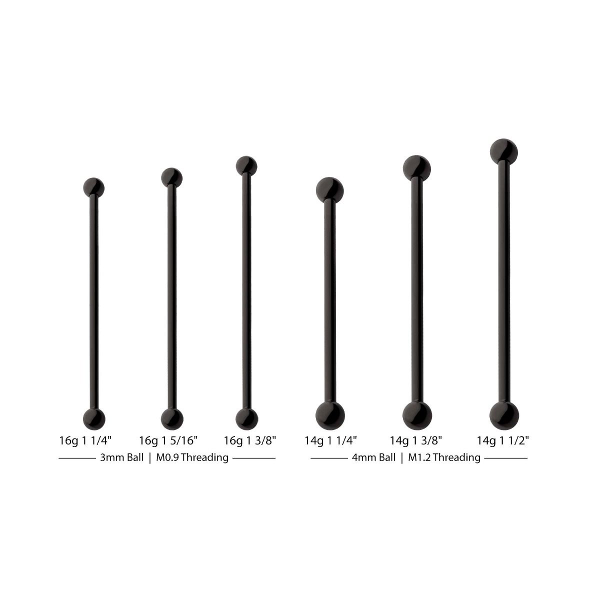 Black PVD Titanium Internally Threaded Industrial Barbell tibi4901k -Rebel Bod-RebelBod