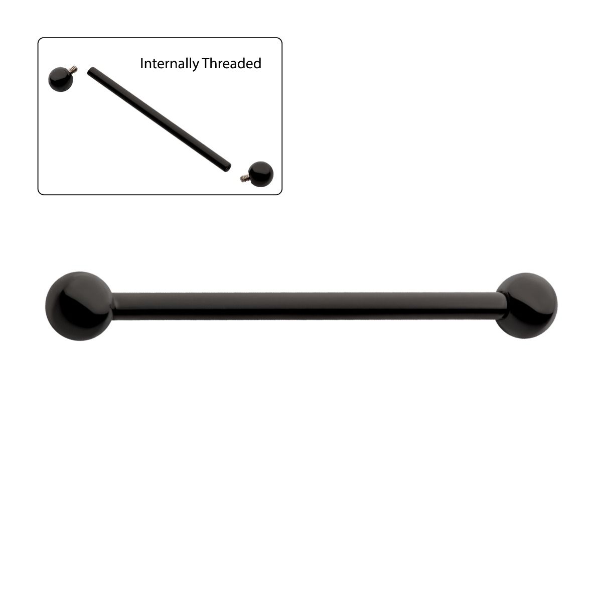 Black PVD Titanium Internally Threaded Industrial Barbell tibi4901k -Rebel Bod-RebelBod
