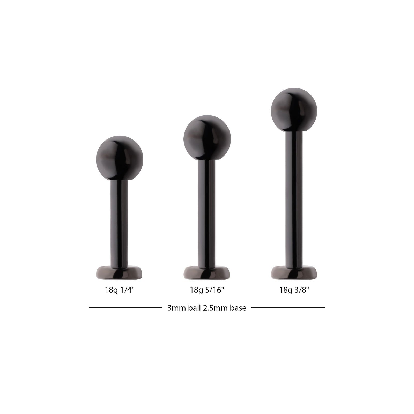 Black PVD Titanium Internally Threaded Labret 3mm ball 2.5mm base tipvdkli801 -Rebel Bod-RebelBod